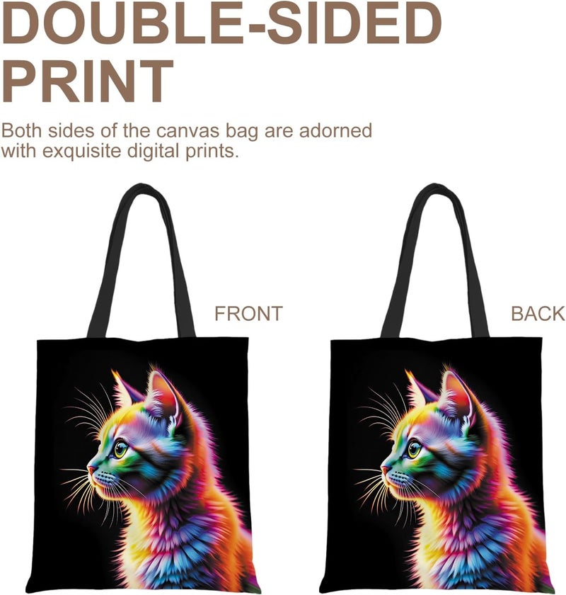 ANNA QUEEN Cat Tote Bag Shoulder Bag Handle Bag for Gym Yoga Picnic Beach Kitchen Reusable - Image 2